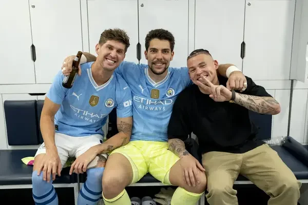 West Ham player joined Manchester City’s Premier League title dressing room celebrations